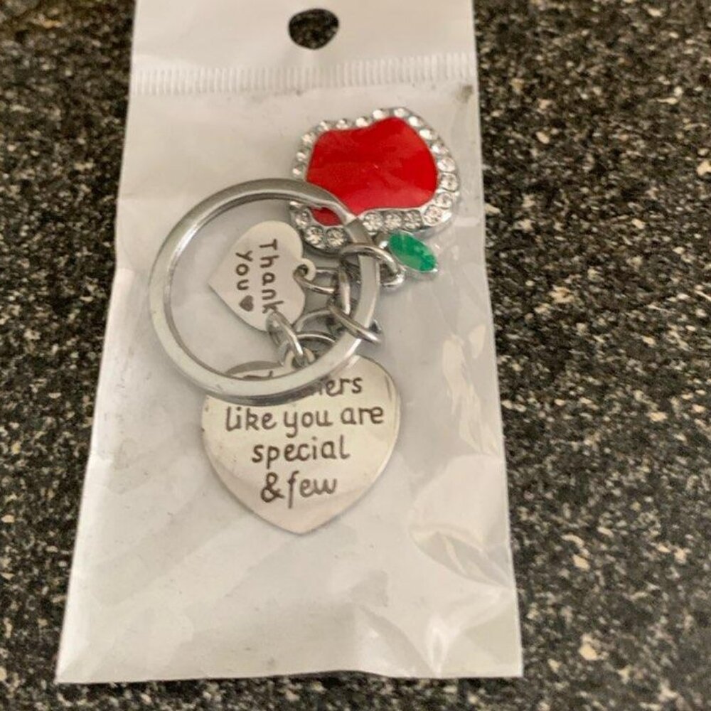 Thank You Teacher Happy Appreciation Gift Heart Charm Mentor Teacher Keychain